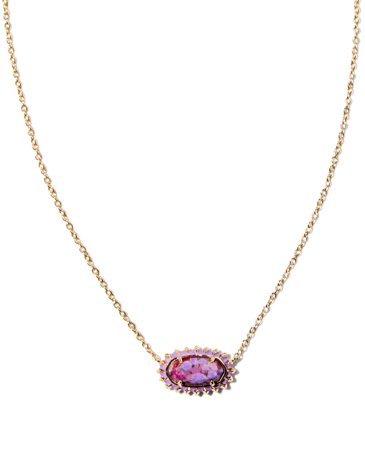 KENDRA SCOTT ELISA COLOR BURST FRAME SHORT PENDANT NECKLACE GOLD BRONZE VEINED VIOLET MAGNESITE