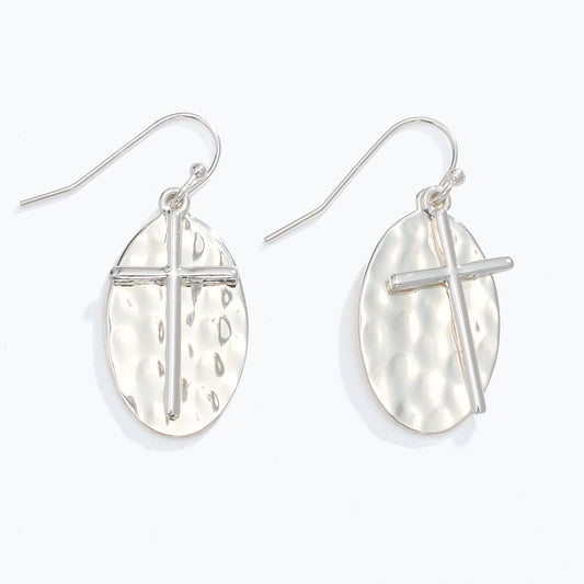 PERIWINKLE SILVER CROSS EARRINGS