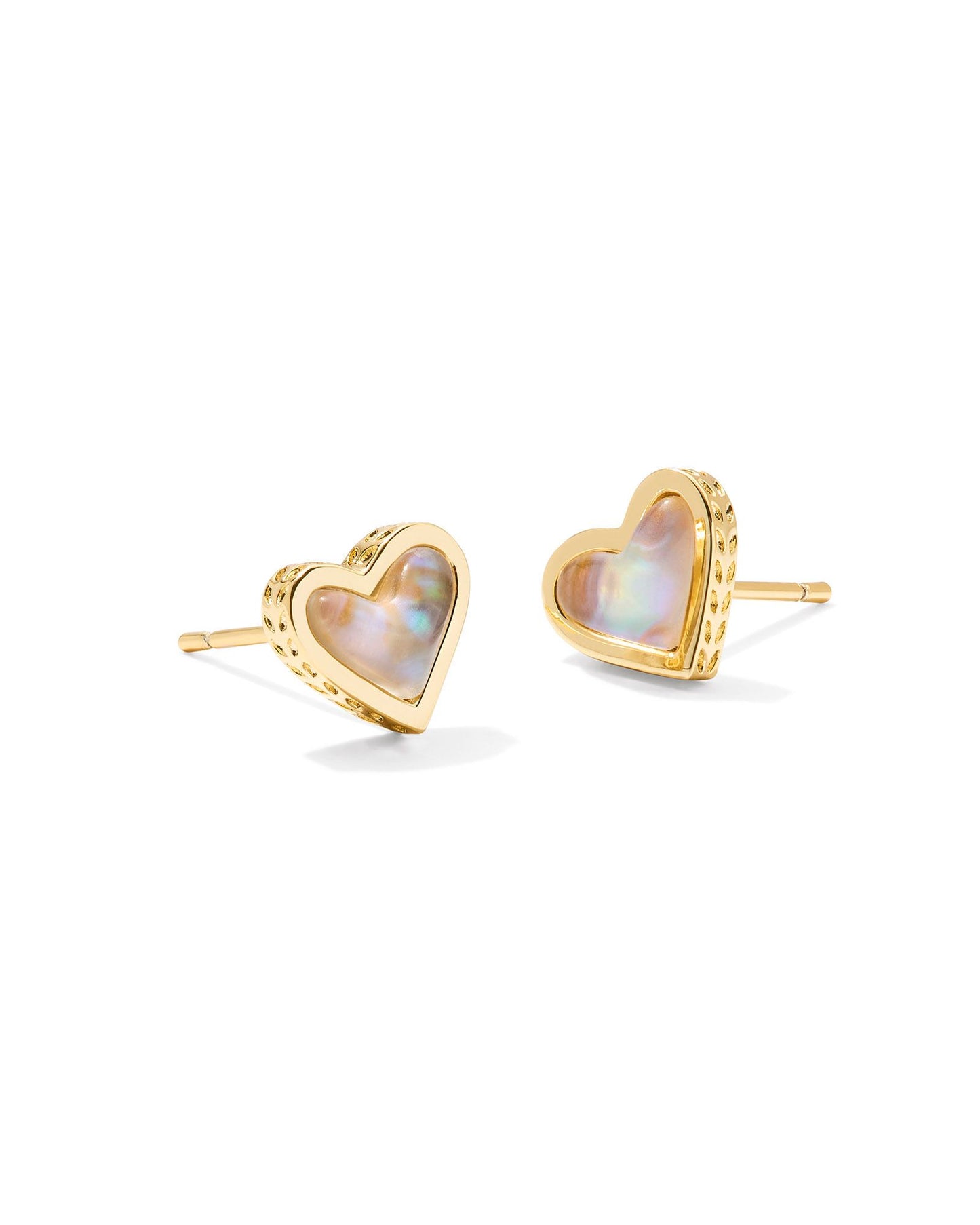 KENDRA SCOTT FRAMED ARI HEART STUD EARRINGS GOLD IRIDESCENT ABALONE