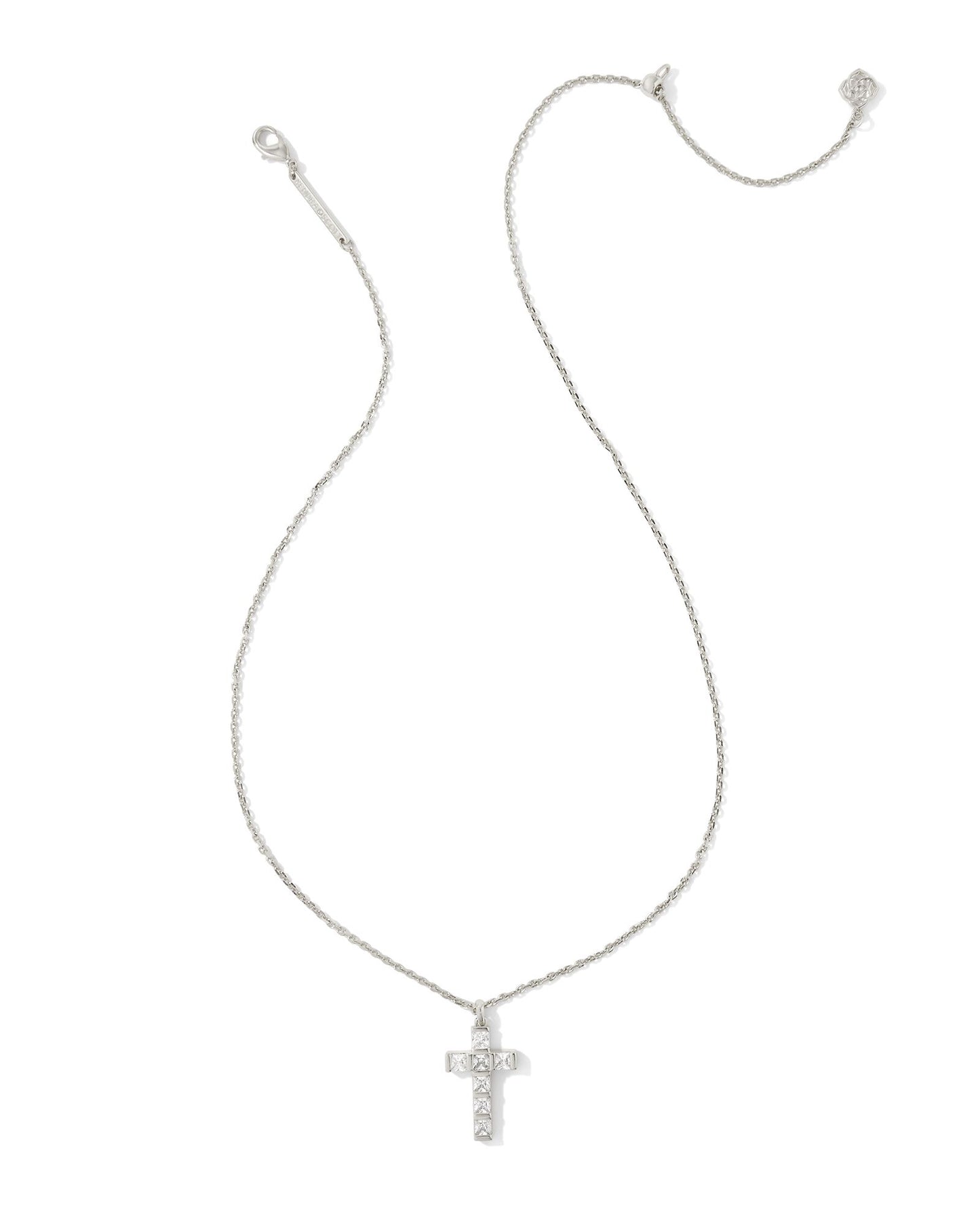 KENDRA SCOTT GRACIE CROSS SHORT PENDANT NECKLACE SILVER WHITE CRYSTAL