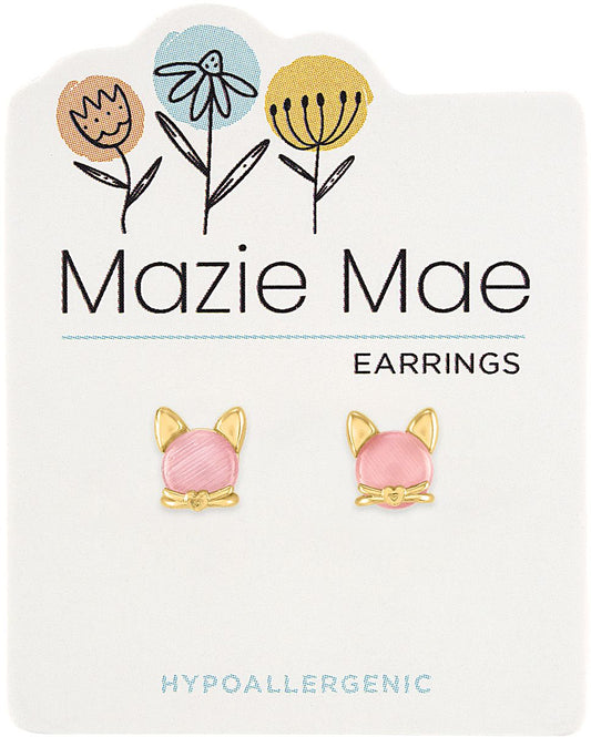 MAZIE MAE GOLD PINK CAT EARRINGS