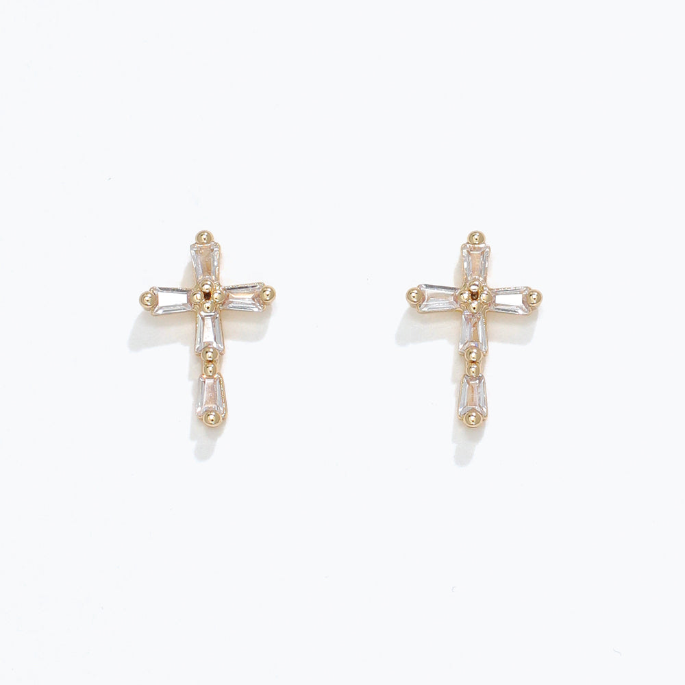 Periwinkle Delicate Gold CZ Cross earrings