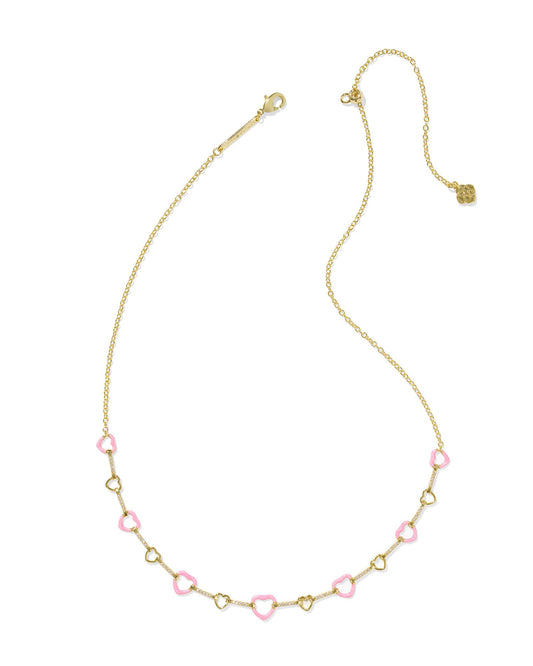 KENDRA SCOTT HAISLEY HEART STRAND NECKLACE GOLD PINK PEARLESCENT ENAMEL