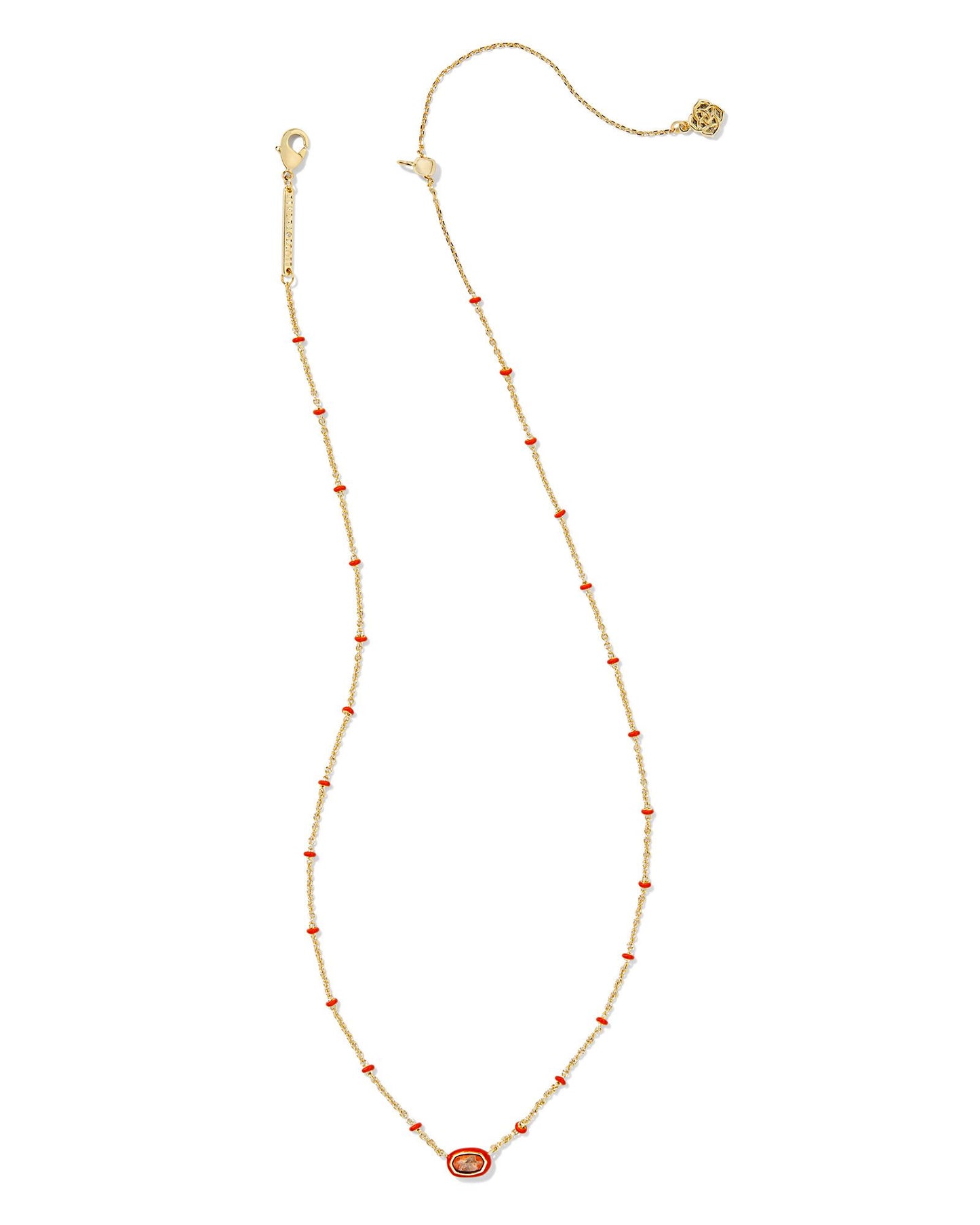 KENDRA SCOTT MINI ELISA ENAMEL FRAME SHORT PENDANT NECKLACE GOLD VARIEGATED ORANGE MAGNESITE