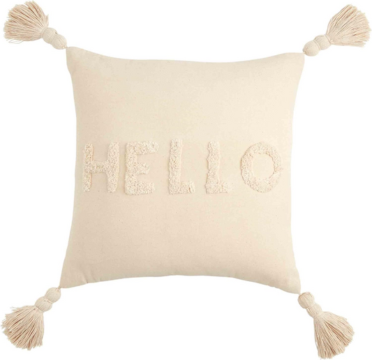 MUD PIE SQUARE TUFTED HELLO PILLOW