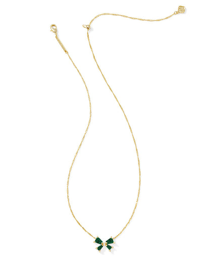 BLAIR BOW SMALL SHORT PENDANT NECKLACE GOLD EMERALD DRUSY