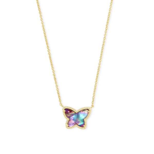 KENDRA SCOTT LILLIA BUTTERFLY PENDANT NECKLACE GOLD LILAC ABALONE