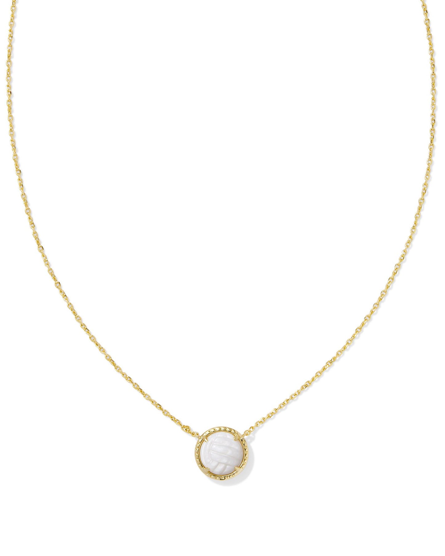 KENDRA SCOTT VOLLEYBALL SHORT PENDANT NECKLACE GOLD WHITE MOTHER OF PEARL