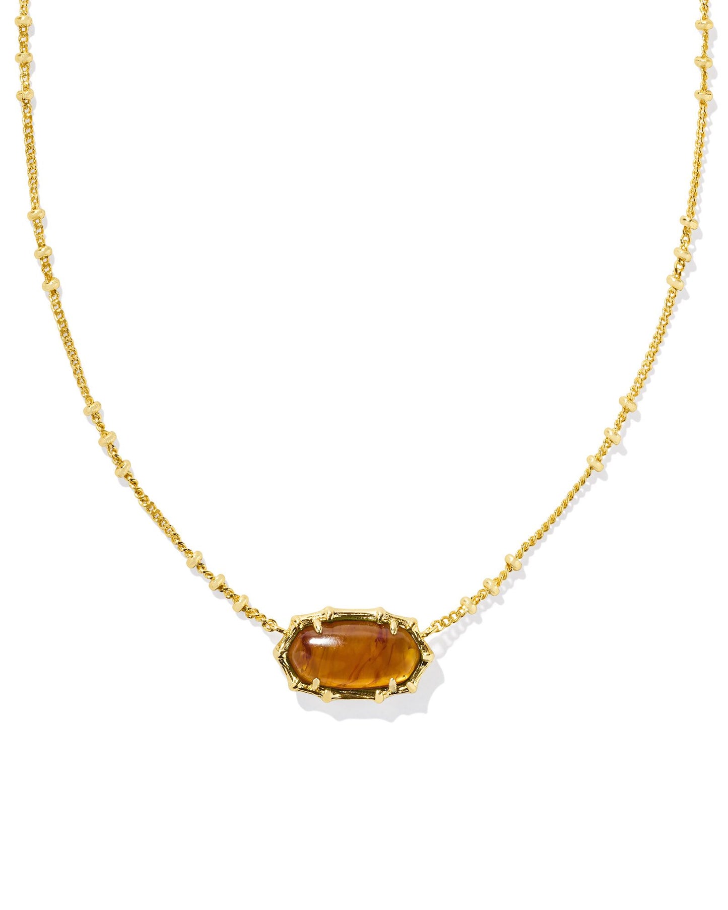 KENDRA SCOTT ELISA BAMBOO FRAME SHORT PENDANT NECKLACE GOLD MARBLED AMBER ILLUSION