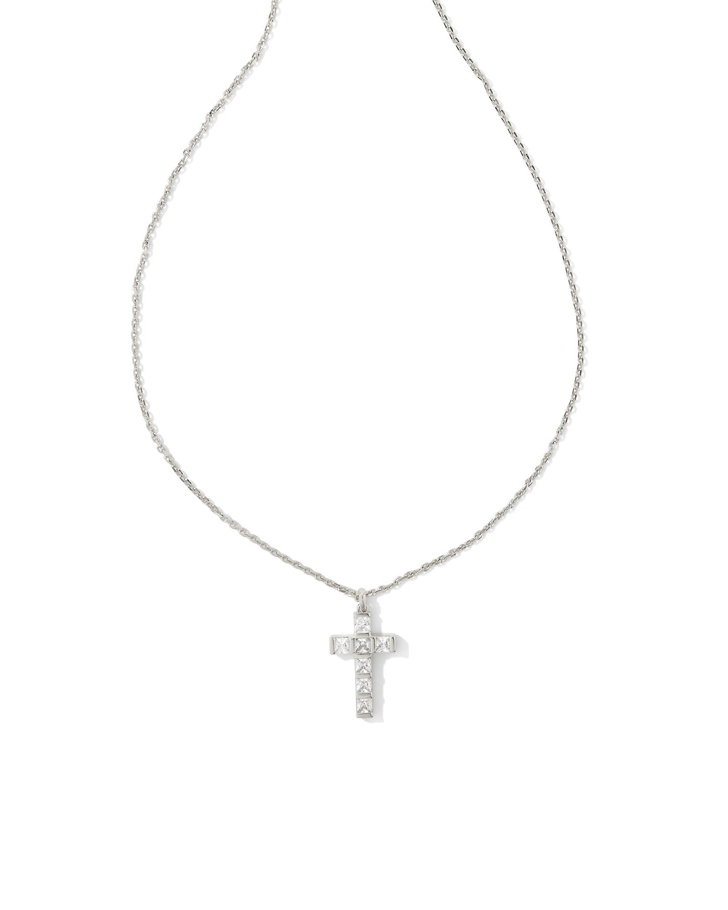 KENDRA SCOTT GRACIE CROSS SHORT PENDANT NECKLACE SILVER WHITE CRYSTAL