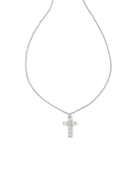 KENDRA SCOTT GRACIE CROSS SHORT PENDANT NECKLACE SILVER WHITE CRYSTAL