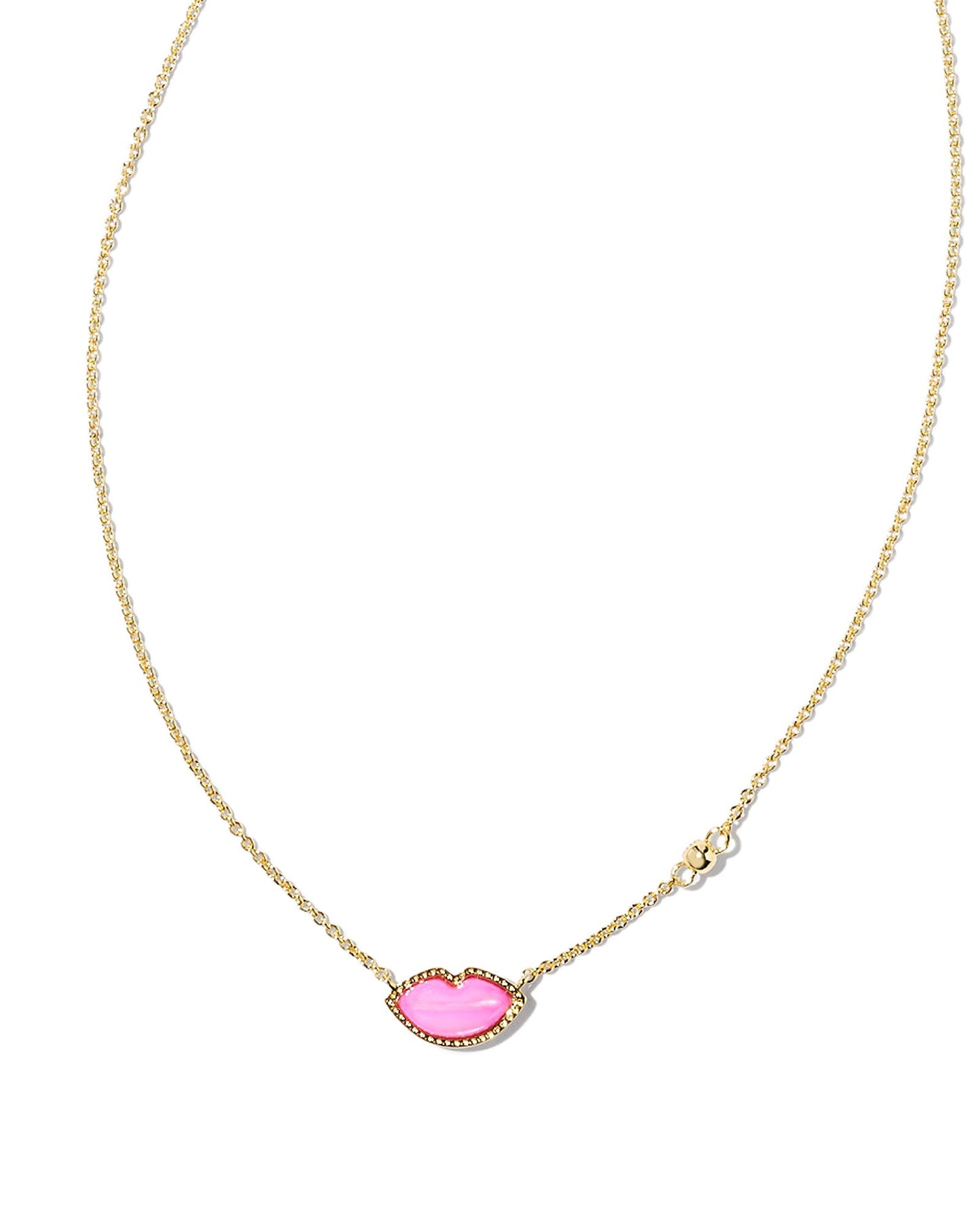 KENDRA SCOTT LIPS PENDANT NECKLACE GOLD HOT PINK MOTHER OF PEARL