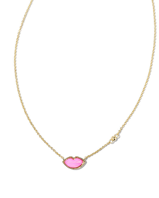 KENDRA SCOTT LIPS PENDANT NECKLACE GOLD HOT PINK MOTHER OF PEARL