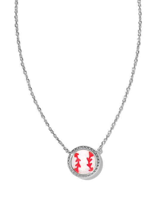 KENDRA SCOTT BASEBALL SHORT PENDANT NECKLACE SILVER IVORY MOTHER OF PEARL