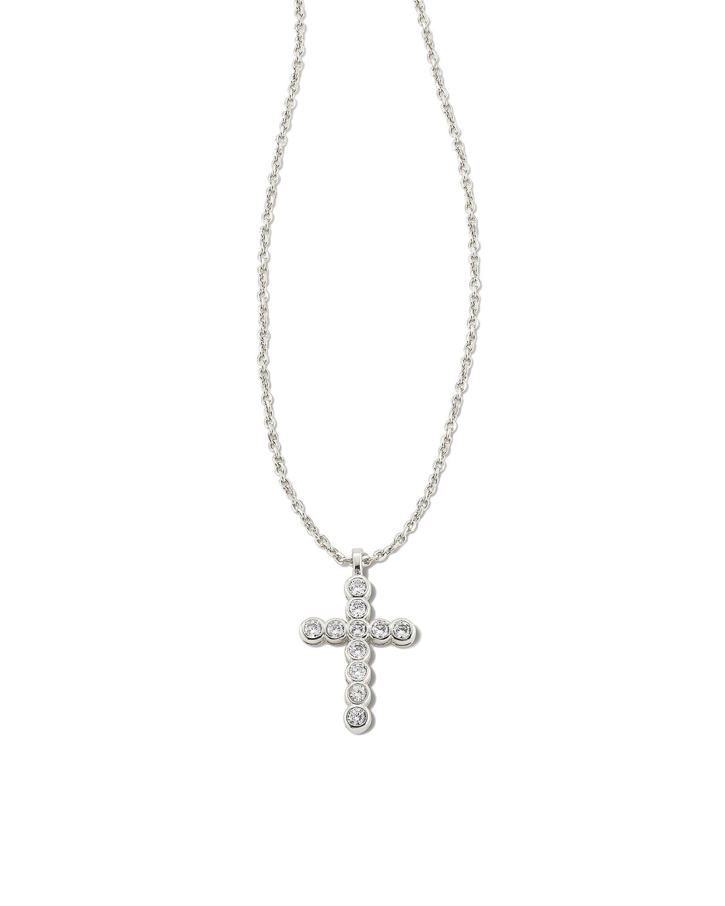 KENDRA SCOTT CROSS CRYSTAL PENDANT NECKLACE SILVER WHITE CRYSTAL