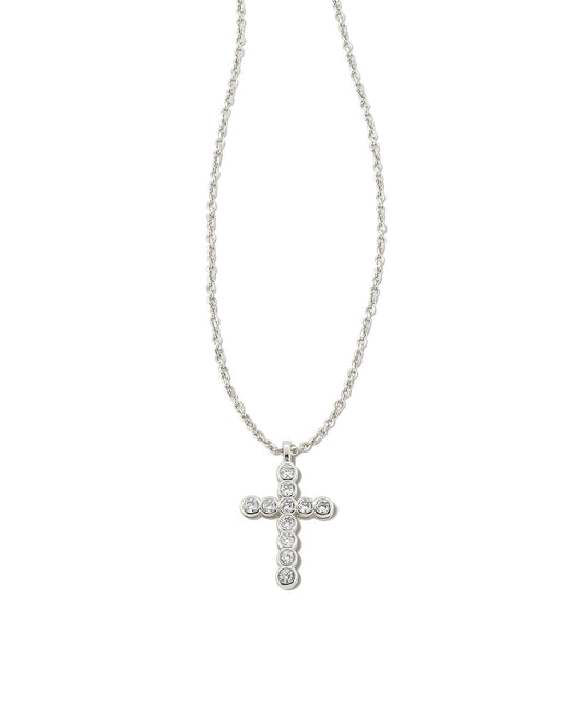 KENDRA SCOTT CROSS CRYSTAL PENDANT NECKLACE SILVER WHITE CRYSTAL