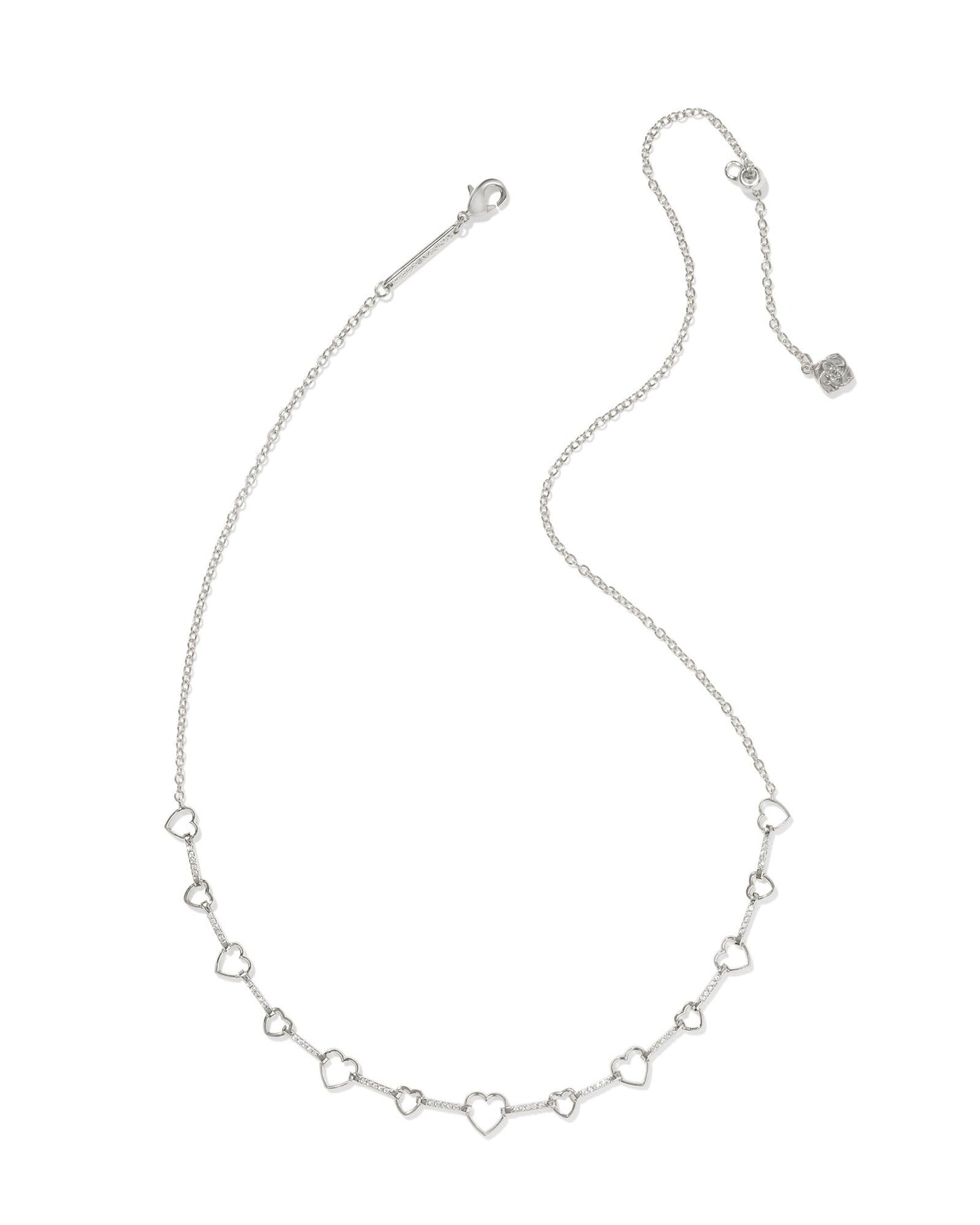 KENDRA SCOTT HAISLEY HEART STRAND NECKLACE SILVER WHITE CRYSTAL