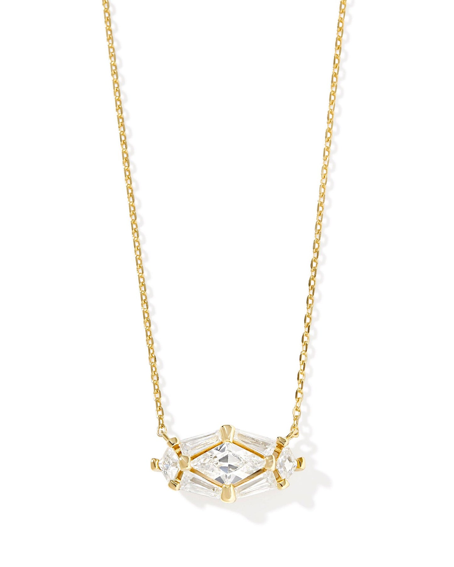 LINDY RAE ELISA SHORT PENDANT NECKLACE GOLD WHITE CRYSTAL