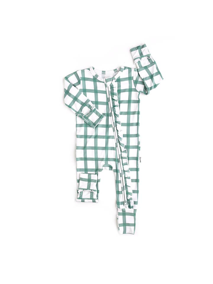 JOY GREEN PLAID RUFFLE ZIP BAMBOO