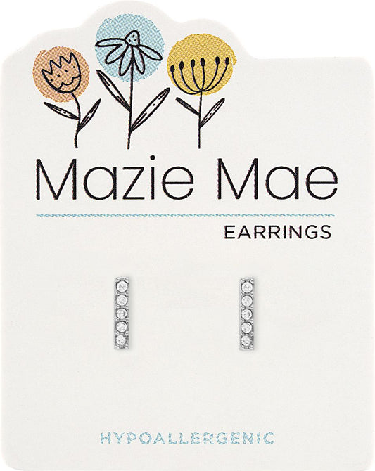 MAZIE MAE SILVER DIAMOND BAR EARRINGS