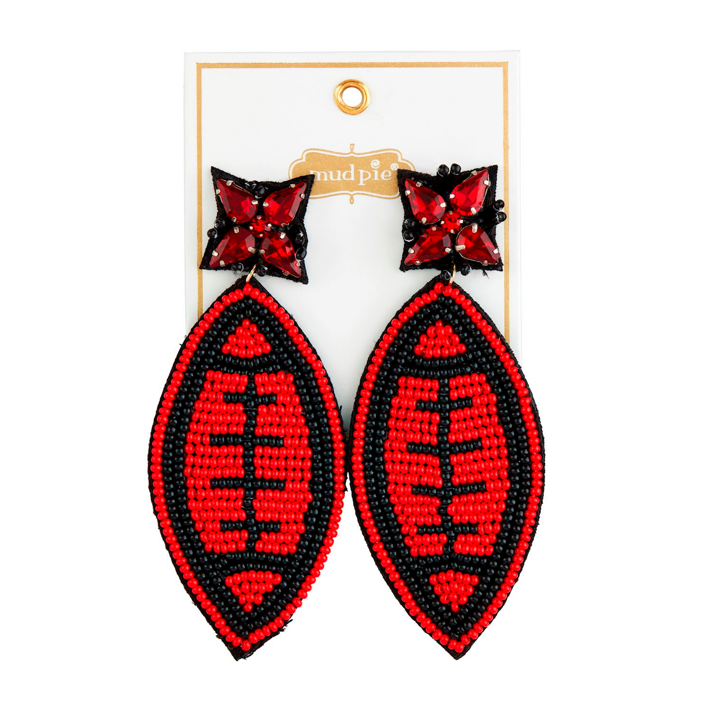 MUD PIE GAME DAY BEADED EARRINGS RED FOOTBALL