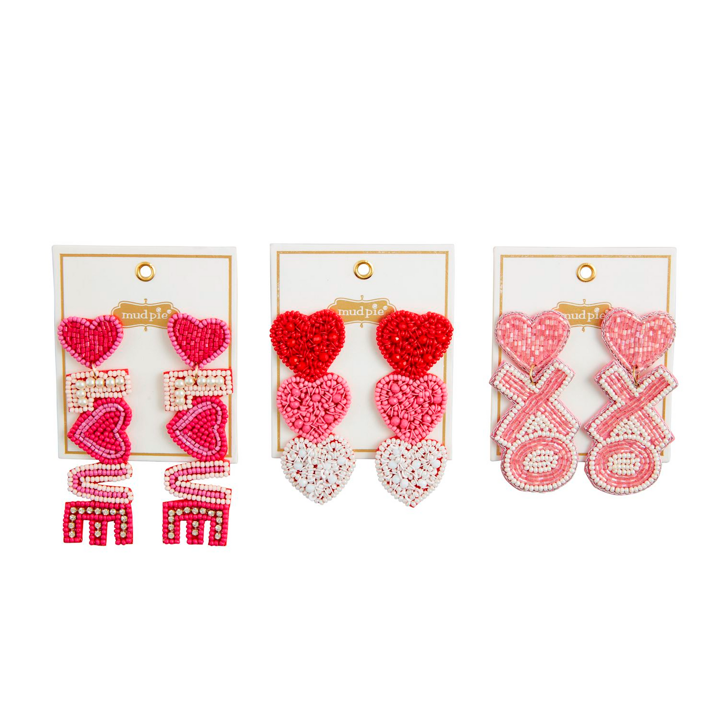 TRIPLE HEART VALENTINE BEADED EARRINGS