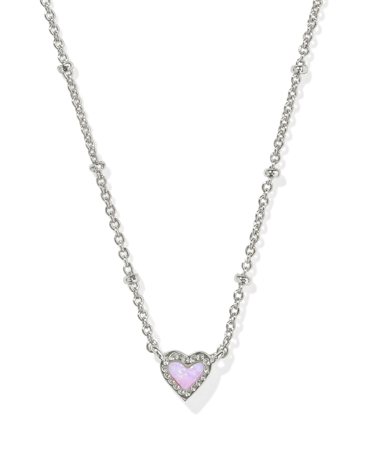 KENDRA SCOTT MINI ARI HEART SATELLITE SHORT PENDANT NECKLACE SILVER BUBBLEGUM PINK KYOCERA OPAL