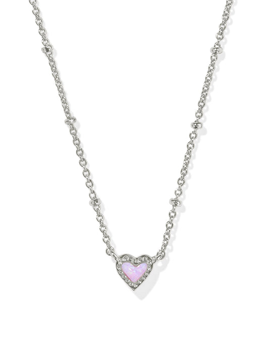 KENDRA SCOTT MINI ARI HEART SATELLITE SHORT PENDANT NECKLACE SILVER BUBBLEGUM PINK KYOCERA OPAL