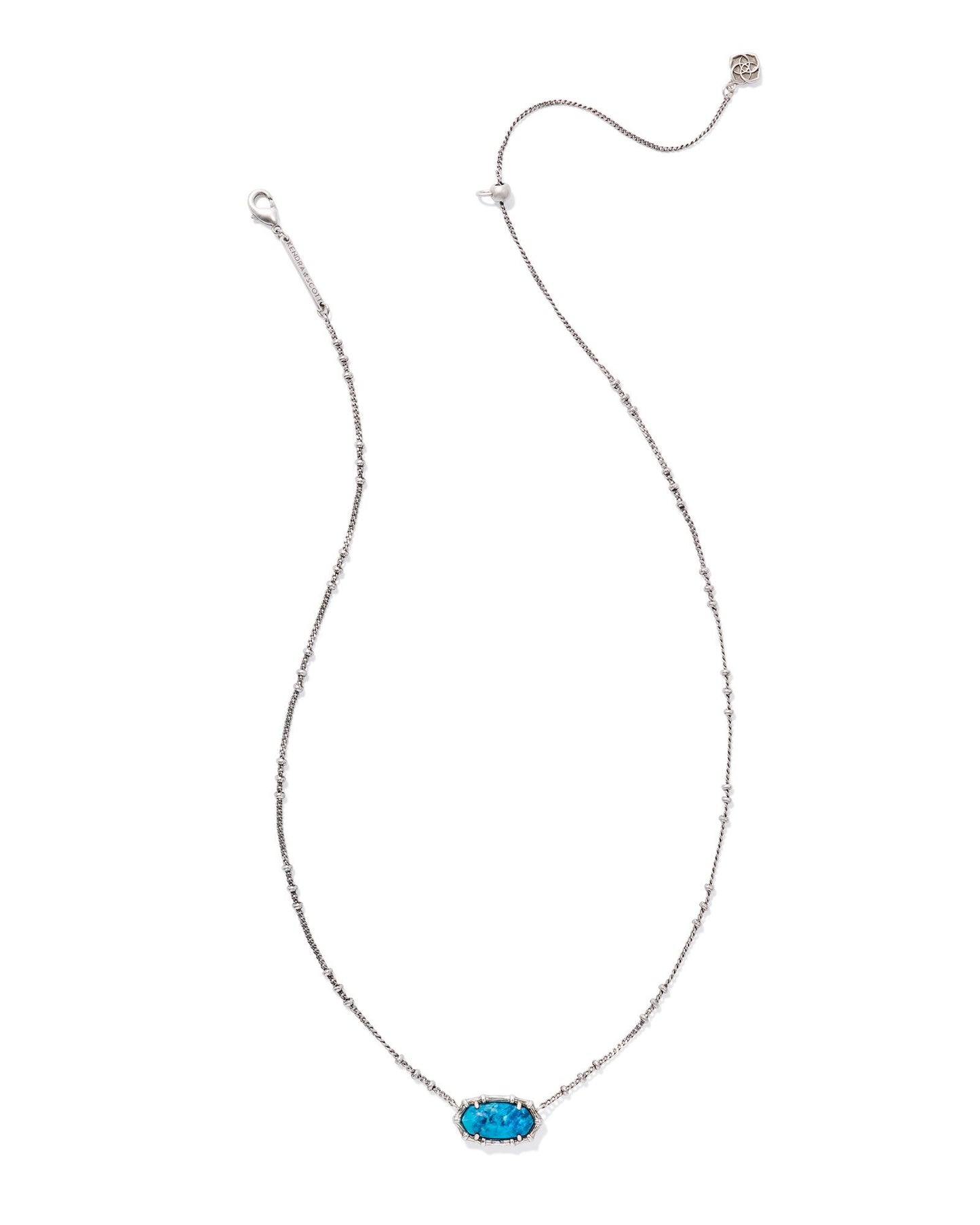 KENDRA SCOTT ELISA BAMBOO FRAME SHORT PENDANT NECKLACE VINTAGE SILVER VARIEGATED INDIGO MAGNESITE