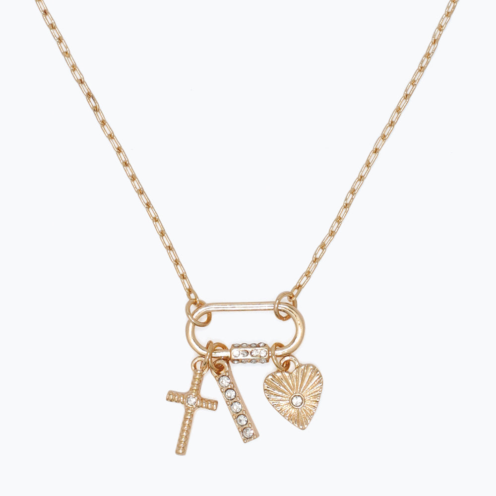 Periwinkle Necklace Cross, Heart, Crystals