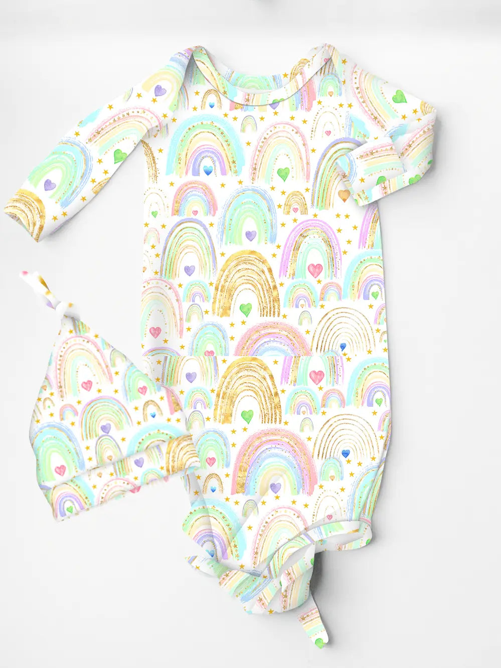 RAINBOW LOVE- BAMBOO BABY KNOTTED GOWN WITH BEANIE