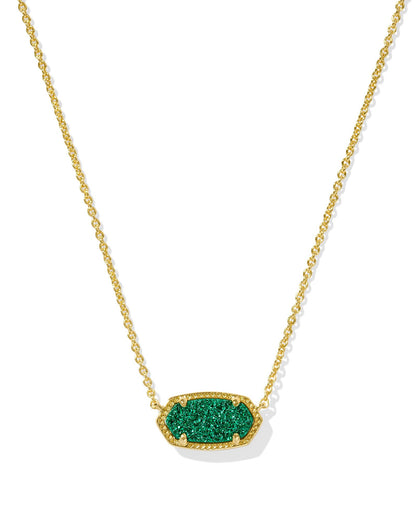 ELISA SHORT PENDANT NECKLACE GOLD EMERALD DRUSY