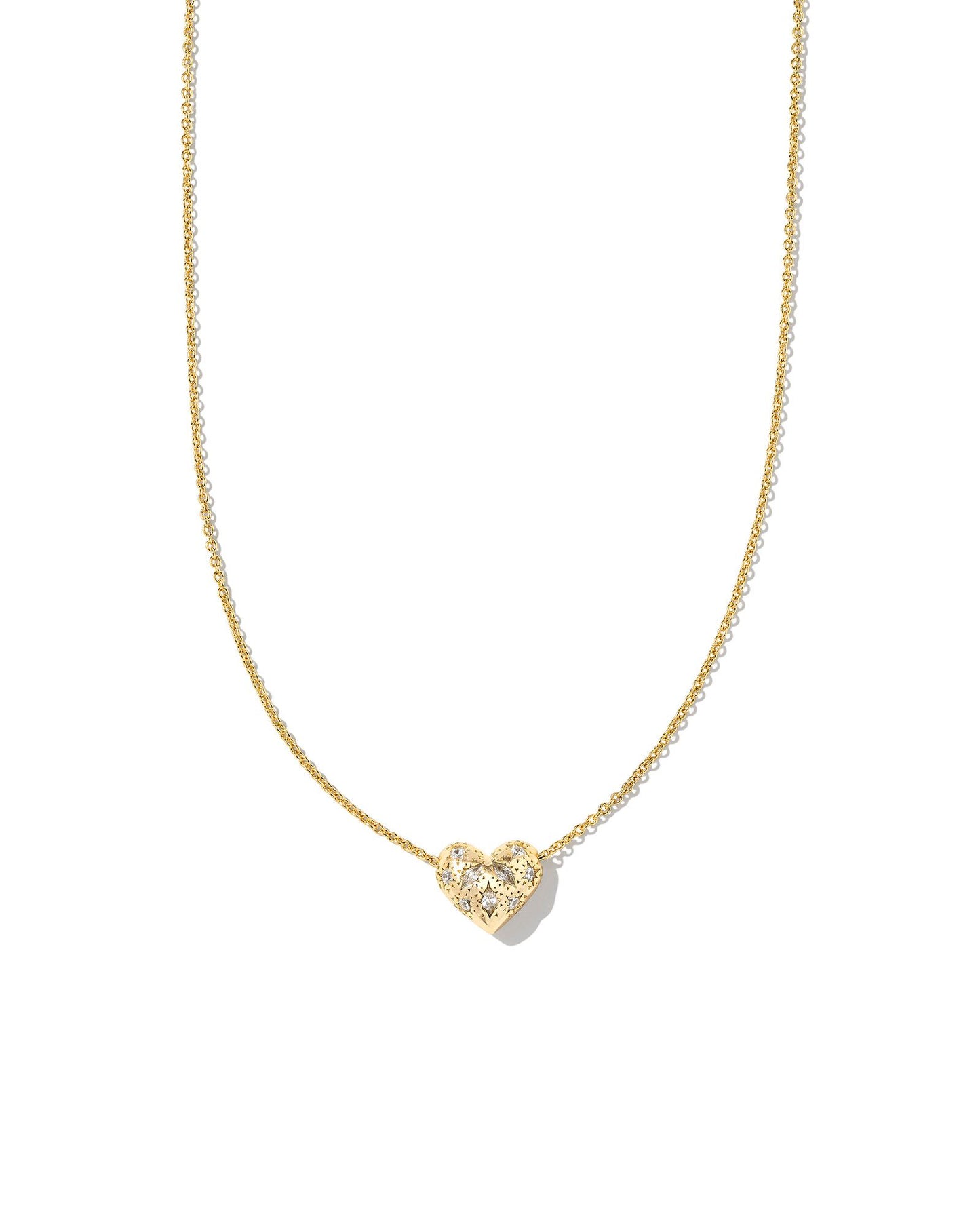 KENDRA SCOTT HOLLAND HEART SHORT PENDANT NECKLACE GOLD WHITE CRYSTAL