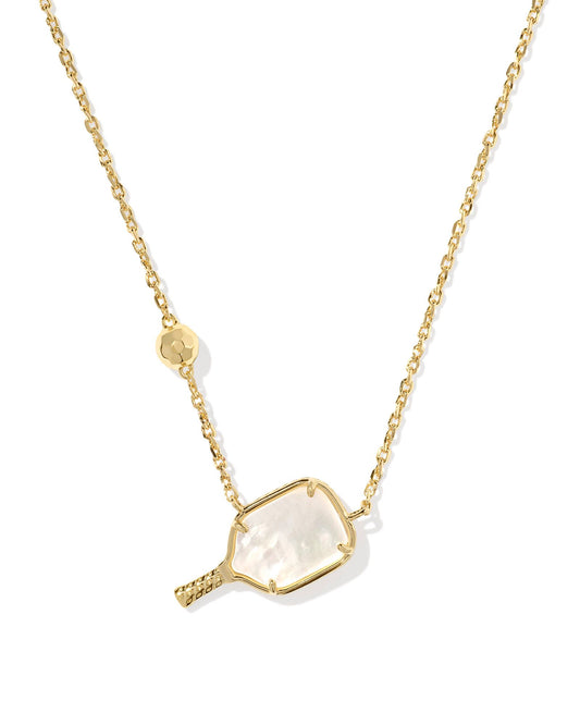 KENDRA SCOTT PICKLEBALL SHORT PENDANT NECKLACE GOLD IVORY MOTHER OF PEARL