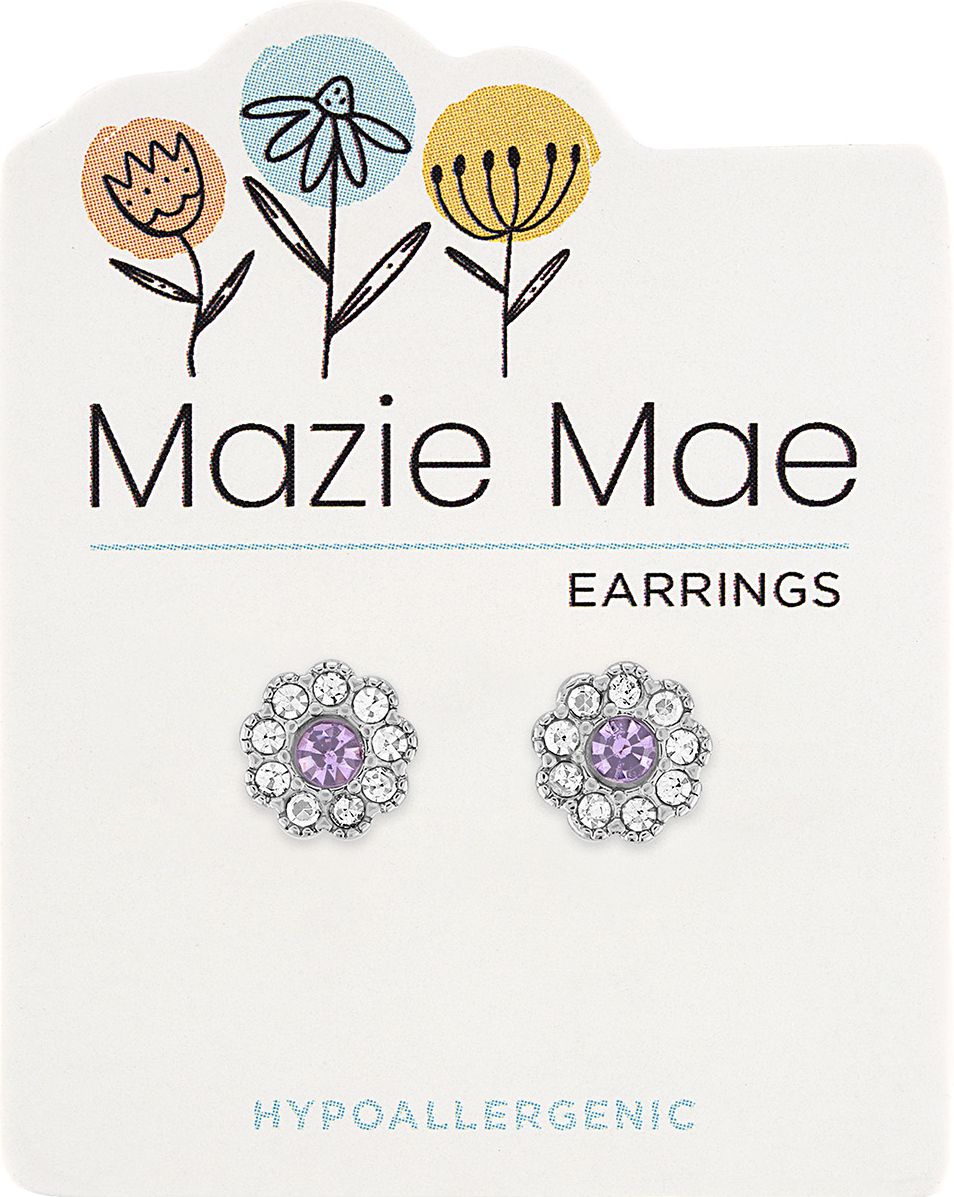 MAZIE MAE SILVER DIAMOND AND AMETHYST FLOWER EARRINGS
