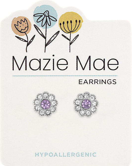MAZIE MAE SILVER DIAMOND AND AMETHYST FLOWER EARRINGS