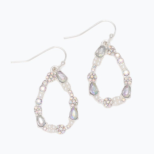 PERIWINKE CRYSTAL&PEARL TEARDROP EARRINGS