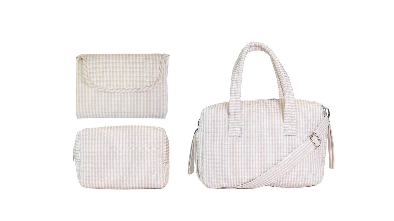 TRVL DESIGN QUILTED STROLLER BAG BUNDLE IN PIMLICO STRIPE SAND +CHANGER MAT+ EVERYDAY (3 PIECE)