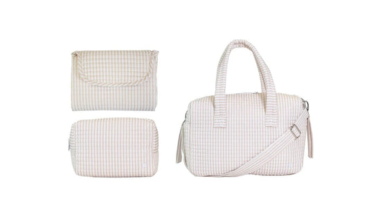TRVL DESIGN QUILTED STROLLER BAG BUNDLE IN PIMLICO STRIPE SAND +CHANGER MAT+ EVERYDAY (3 PIECE)