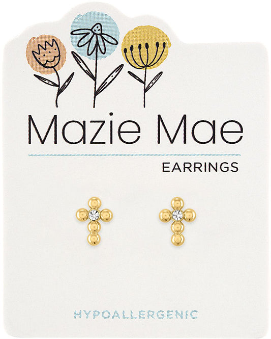 MAZIE MAE GOLD BEAD CROSS EARRINGS