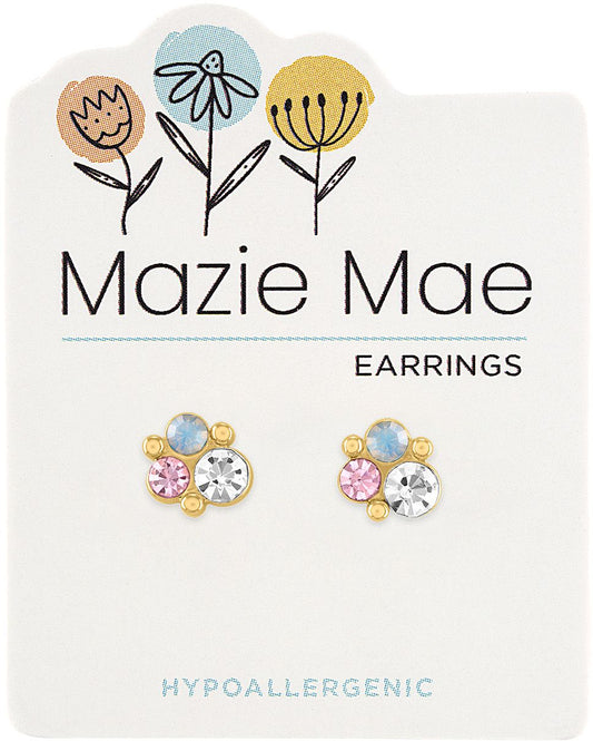 MAZIE MAE GOLD DIAMOND PINK CLUSTER EARRINGS