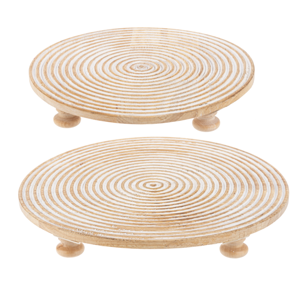 Round Embossed Lines Tray with Feet (2 pc. set)