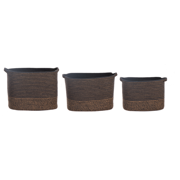 Rectangle Grey & Brown Striped Basket
