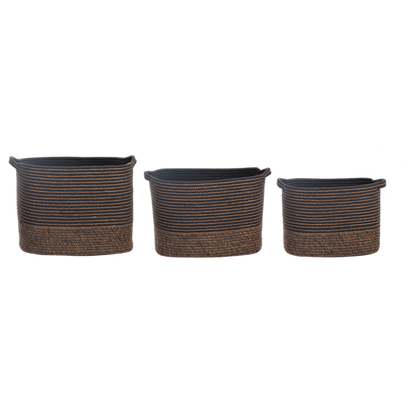 Rectangle Grey & Brown Striped Basket