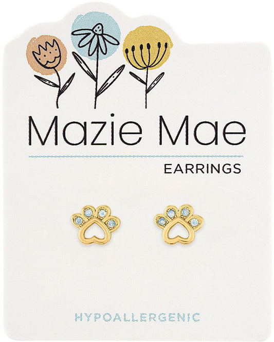 Mazie Mae Paw Print Gold Earrings