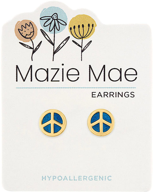 MAZIE MAE GOLD BLUE PEACE SIGN  EARRINGS