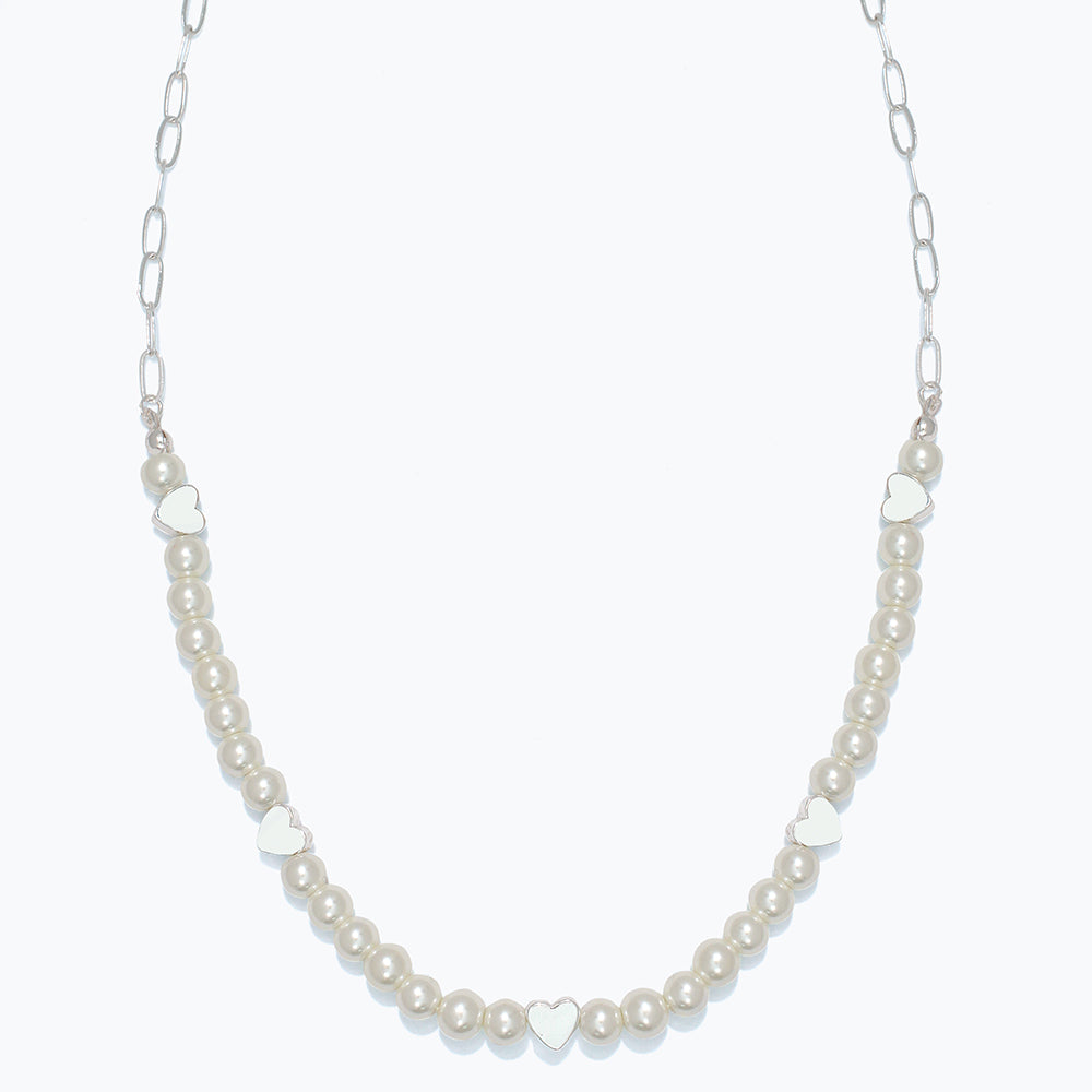 Periwinkle Pearl and Silver Heart Necklace
