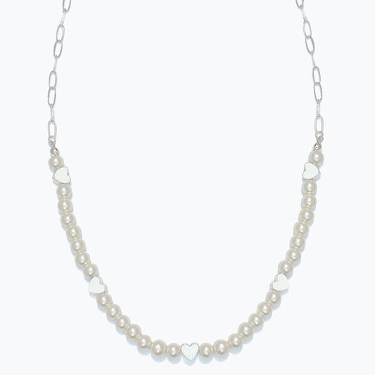 Periwinkle Pearl and Silver Heart Necklace