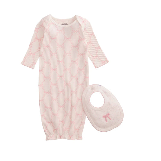 MUDPIE BOW PRINT GOWN BIB SET