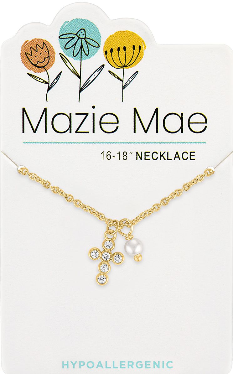 Mazie Mae Gold CZ Cross & Pearl Necklace